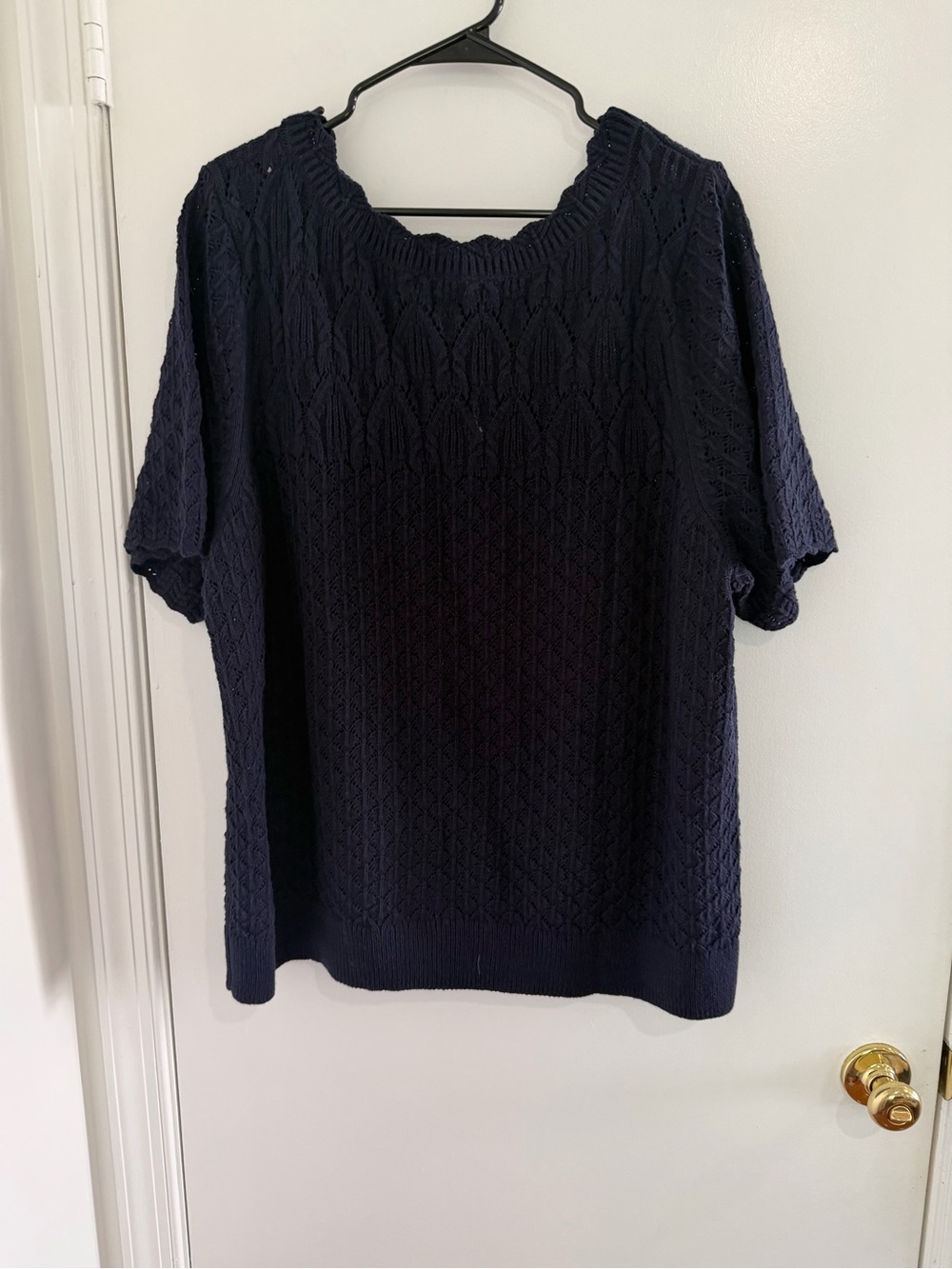 Talbots 3X Sweater Navy Short Sleeve Open Knit Pullover Preppy Coastal NWT